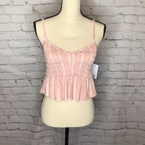 SO Smocked Peplum Tank Top Cropped Blush Pink Striped Medium NWT